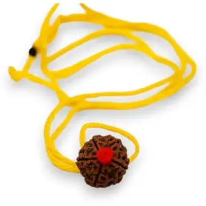 AKARSHAN CREATION 5 Mukhi Rudraksha Pendant with Yellow String, Traditional Brown Bead with Red Centre Panchmukhi Rudraksha Original Certified By Lab (Yellow Thread)