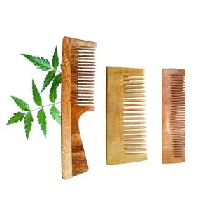 Pocket Comb,Small Shampoo And Wooden Comb With Handle Combo - Premium Kachi neem comb for hair growth