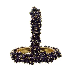 The Golden Cascade Beads Studded Metal Kada Gold Plated Design Bangles for Women & Girls (Pack of 2 Kada) (B Blue, Extra Small 2-2)