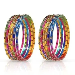 Crown Export Glass Bangles Set For Women & Girls | Stylish & Glossy Finished Glass Bangles | Zircon Stone Women's Bangles | Daily Use/Office/Wedding Bangles