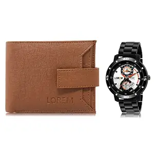 LOREM Combo of Men Watch & Artificial Leather Wallet-FZ-WL10-LR107