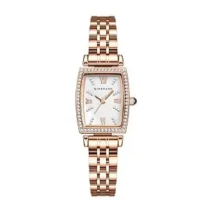 Giordano Analog Quartz Watch for Women with Rectangular Dial, Crystal Studded Bezel, Roman Numeral Markers and Stainless Steel Strap