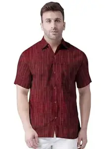 Men Khadi Cotton Shirt | Half Sleeve Casual Shirt for Men | Breathable Handwoven Cotton Shirt | Lightweight Comfortable Summer Casual Shirt