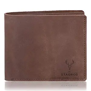THE STAGROS Brown Single Fold Leather Wallet