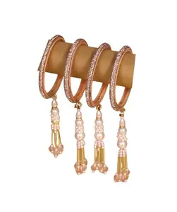 The Golden Cascade Fancy Glass Latkan Kada Bangles for Women | Stylish Look Party Collection | Function, Wedding, Traditional, Wear Bangle for Girls & Ladies (Pack of 4) (Rose Gold, 2.6)