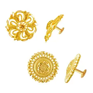 MEENAZ Traditional Temple 1 One Gram Gold 18k Copper Brass Ruby Meenakari South Indian Screw Back Studs Earrings Combo Set Pack Tops Stud For Women girls Latest -Ear rings combo-M125