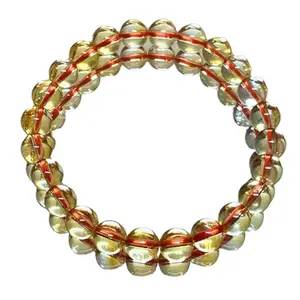 RRJEWELZ Natural Citrine 8mm Round Shape Smooth Cut Beads 6.5 Inch Stretchable Bracelet For Men & Women. Unisex Bracelet For Healing, Meditation, Prosperity, Gift & Luck|STBR_RR_11019_6.5