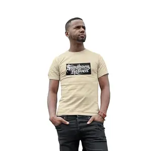 Streetfluencer Men’s Soft Printed Cotton Round Neck Half Sleeve T-Shirt with Regular Fit Beige