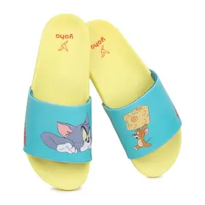 YOHO Tom & Jerry 003 Slides for Women | Iconic Design, Durable Soft Slides with Footpharma Footbed | Lightweight Orthopedic Sliders, Flip-Flops & Chappals for Everyday Use | Teal - UK 4