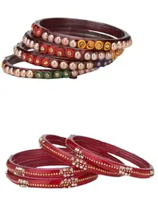 1st Time Modern Bangles/Kada Set- Perfect For Party, Wedding, Celebrations And Functions, Combo Of 2 Set, Each Set In Set 4 Bangles, Mahroon And Red- B124