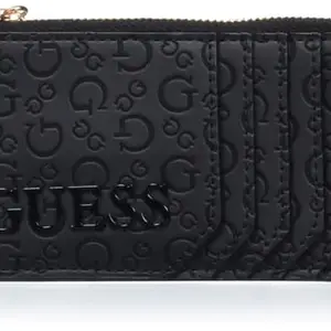 GUESS Black Monogram Polyurethane Bowie Credit Card Case