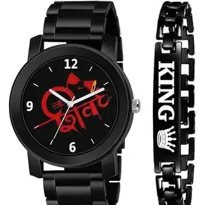 Stylish Watch DG_0M Series Men Black Methal Strap Multicolor DIAL Fancy Watch & Black King Bracelet Combo Set for Men Analog Watch|Style -2398| for Casual wear and Daily wear