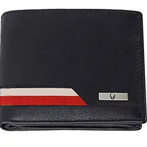 WildHorn Leather Wallet for Men I Top Grain Leather I 11 Card Slots I 2 Transparent ID Windows I 1 Zipper Compartment (Black (White & Red Stripe))
