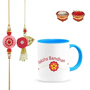 Manonita Rakhi Gift for Brother, bhaiya bhabhi, Gift Set (Rakshabandhan Mug, Roli,Chawal) BX-BLUEMUG-10