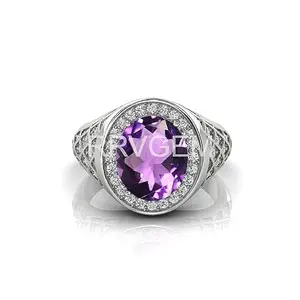 RRVGEM amethyst ring 9.50 Ratti Handcrafted Finger Ring With Beautifull Stone katela/jamuniya ring Silver Plated ring for unisex