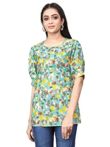 Women Crepe Floral Canada Tunic Tops, Round Neck & Regular Sleeve
