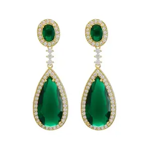 Kushal's Fashion Jewellery Green Gold Plated Ethnic Zircon Earring - 428691