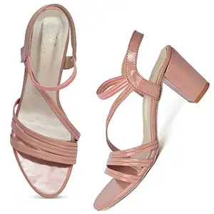 XE Looks Elegant Pink Block Heel Sandals for Women -UK 4