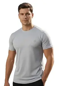 CHKOKKO Men Polyester Solid Quick Dry Half Sleeve Regular Fit Round Crew Neck Active Sportswear Gym T-Shirt for Workout Training Running and Fitness Activities