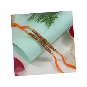 I Jewels Sandalwood Beads Rakhi With Roli Chawal & Rakshabandhan Card for Men/Bro/Brother (R227-2) ((Set of 2)