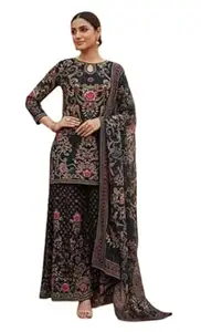 Black Printed Kurti Sharara Set with Dupatta | Viscose Muslin Fabric Ethnic Suit | Elegant Straight Kurta with Flared Sharara | Ideal for Festive, Wedding, Party & Casual Wear
