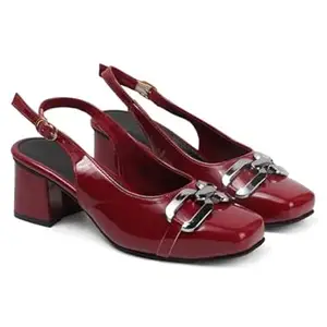AUSTINE Women Stylish High Heels Sandals | Comfortable Block Heel Slip-On | Fashion Footwear for Women & Girls Maroon