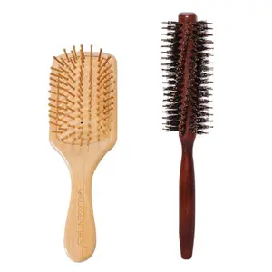 OROSSENTIALS Bamboo Hair Brush with bamboo & Boar bristles Wooden Hair Brush for Women & Men Detangling Wooden Hairbrush Smooth, Soft, and Silky Hair Pack of 2