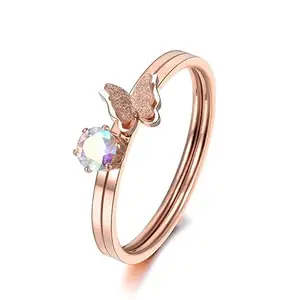 MYKI Shinny Designer Butterfly Diamond Rosegold Ring For Women & Girls (US Size 6)