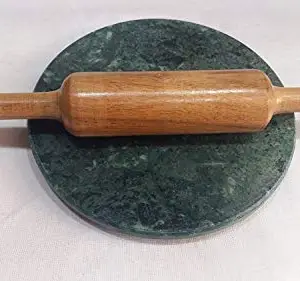 JMH Handicraft and Marbles Green Marble chakla/roti Maker/chapati Maker/patala with Wooden belan 11 inch