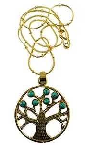 eshoppee vastu feng Shui Life Circle Tree with Seven Chakra Stone Pendant Chain Necklace for Man and Women (Green)