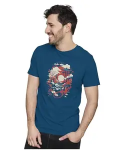 ALLEN BLACK Men's & Women's Regular Fit T-Shirt Traditional Japanese Temple 100% Cotton Unise T-Shirt Navy Blue_TRADISNA25-Navy Blue 3XL Men Round_