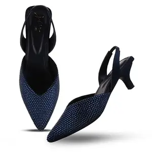 JM LOOKS Women's Blue Mules Sandal Pointed Toe With Backstrap Comfortable Sole In Transparent