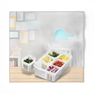 Fridge Storage Organizer Box Set for Vegetable | Drain Cup 6 in 1 Grid Removable Fridge Storage Boxes for Chopped Vegetables |Design - 507 Food Savers