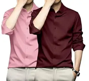 DEELMO Combo of Men's Stylish Solid Satin Casual Shirt for Men Full Sleeves| Poly Satin Silk Shirt Pack of 2