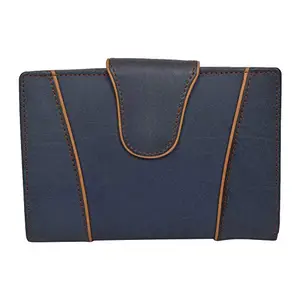 Leatherman Fashion LMN Girls Blue Tan Genuine Leather Wallet (9 Card Slots)