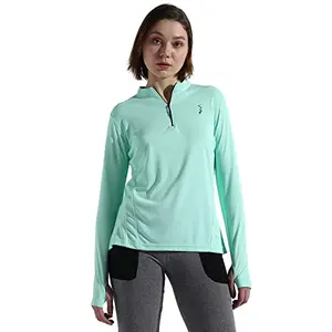 Campus Sutra Women's Solid Mint Green Dri-Fit Long Sleeve Regular Fit Activewear T-Shirt for Casual Wear | Polyester Jersey T-Shirt Crafted with Comfort Fit and High-Performance for Everyday Wear