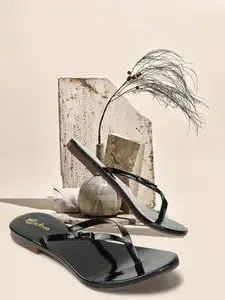 Picktoes PT-426 Women's Black Synthetic Leather Casual Flat Sandal