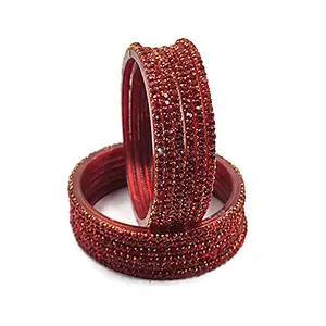 Manihar Traditional Fancy glass bangles set with Red Stones for women & girls (Red, 2.8)