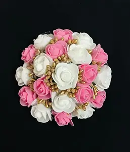 Arooman™Artificial flower juda Bun/Gajra For Women/Girls Pack_01 (Pink & White)