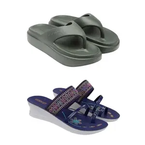 ZENWEAR Extra Soft Classic Casual wear with Flexibility Technology Flip Flop Combo for Women's/Girl's(6111+1947)(5) Multicolor