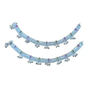 Ethnic Anklet Set, Silver Tone with Dassing look and Dangling Ghungroos, ams17