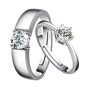 KRELIN Silver Plated Classic Solitaire Adjustable Couple Rings for Lovers Promise Engagement Wedding Band Valentine Jewelry Gift Sets for Men and Women