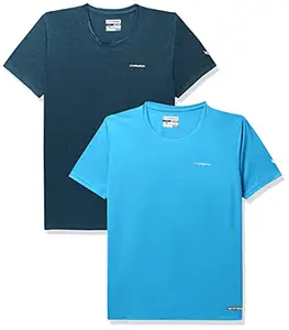 Charged Brisk-002 Melange Polyester Round Neck Sports T-Shirt Teal Size Xl And Pulse-006 Checker Knitt Polyester Round Neck Sports T-Shirt Scuba Size Xl