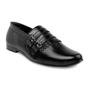 Global Rich Men's Stylish Latest Faux Leather Office Wear Buckle Moccasin Formal Slip-on Shoes Dress Shoe Slip-on Formal Footwear (Black, Numeric_6)