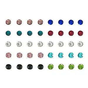 La Belleza Multicolor Crystal Stud Earring For Girls And Women Combo Pack Of 40 | Accessories Jewellery for Women|
