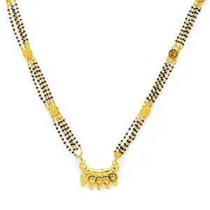 Digital Dress Room Long Mangalsutra Designs One Gram Gold Plated Necklace Laxmi Coin Pendant Tanmaniya Nallapusalu Black Gold Beads Chain For Woman (28 Inches)