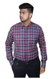 Men's Cotton Lycra Full Sleeve Checked Casual Shirt (Red, L)-PID47230