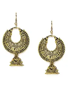 Kord Store Silver Oxidised Chand Bali Featuring Light Weight Jhumki/Special Earrings For Stylish Girl And Women (Oxidised Gold 2) (Oxidised Gold)