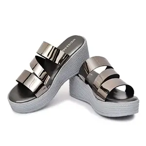 MAEVE & SHELBY Women's Wedges Fashion Sandals Synthetic Leather Comfortable Stylish Heel Wedge Casual Wear & Formal Wear Footwear For Women & Girls (Smoke Grey, numeric_8)