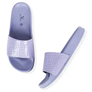 XE Looks Women's Lavender Slip-On Flip-Flops | Lilac Flip-Flops with Croc-Pattern Strap | Cushioned Sole for Comfort | Lightweight & Stylish Flip-Flops For Girls & Women